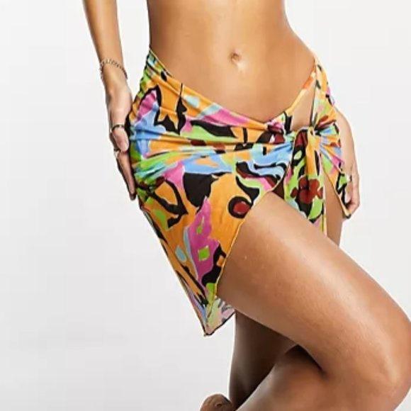 ASOS DESIGN mesh beach sarong in abstract print - NEW with Tags. Never been worn - Picture 1 of 4